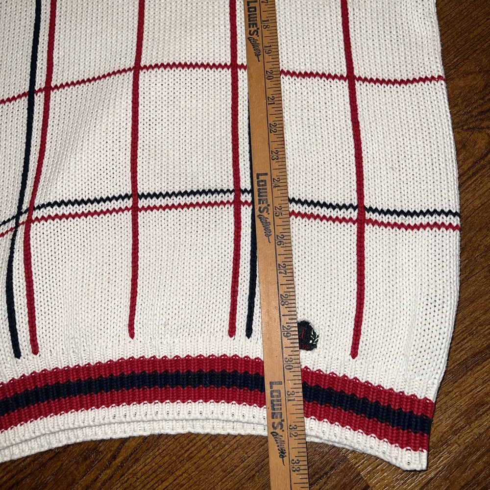 Izod 90s Preppy Vintage White Stripe Crewneck Classic Long Sleeve Sweater Size L - Picture 13 of 14